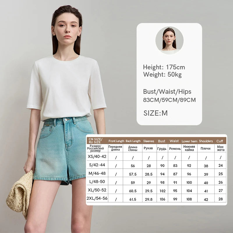 AMII Minimalist Cotton Black T-Shirt for Women 2025 Office Lady O Neck Plain Knit Tee Tops Female Clothes Summer Wear 12522172