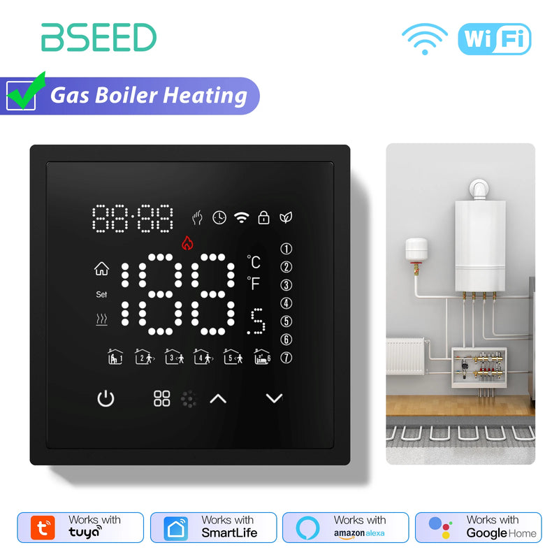 BSEED WIFI Electric Floor Heating Water Boiler Room Smart Thermostat Alexa Google App Temperature Controller Plastic Frame