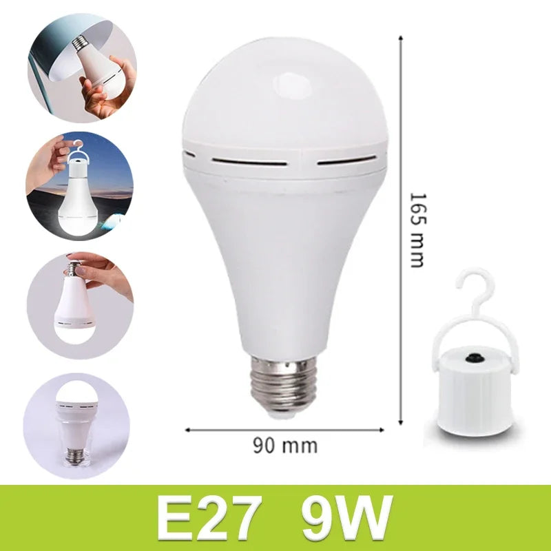7-12W Rechargeable Emergency Light Bulbs with E27 Base Hanging Hooks Energy-Saving Lights for Outdoor Sports Camping Fishing