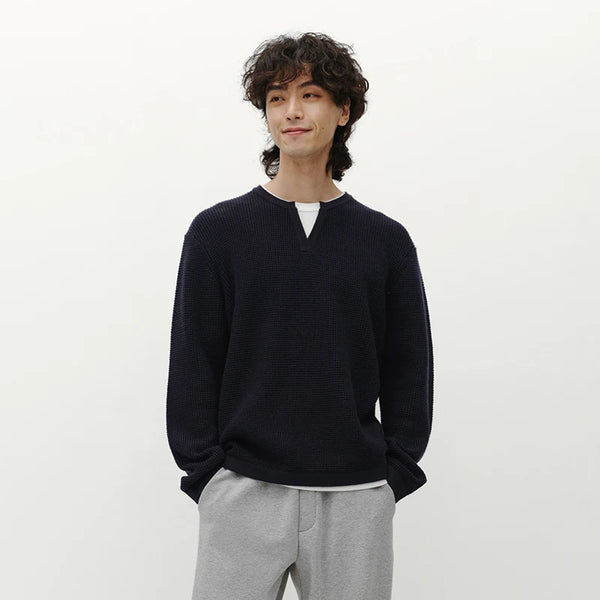 អាវយឺតបុរស Semir ប៉ាក់ជាស្រទាប់ៗ រូបរាងបែបប្លុកពណ៌ ក V ស្រទាប់ៗ សំខាន់សម្រាប់រដូវរងាឆ្នាំ ២០២៦ ស្ទីលប្រចាំថ្ងៃ ទន់ភ្លន់