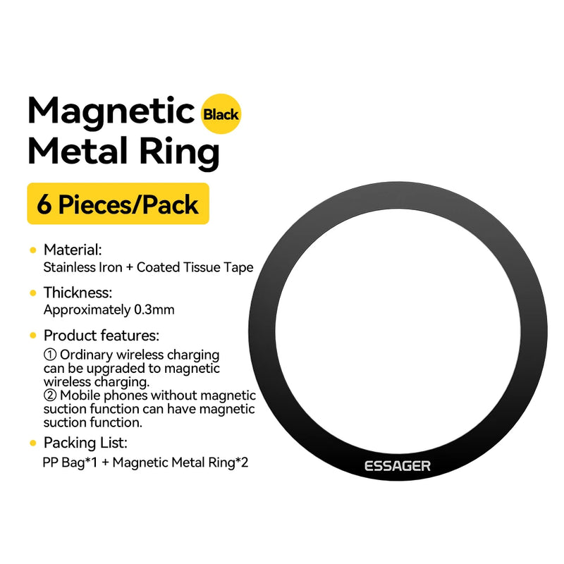 Essager Universal Magnetic Metal Ring for iPhone 16 15 14 13 for Magsafe for Samsung Xiaomi Wireless Charging Plate 8/6/4/2PCS