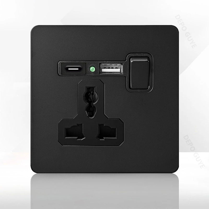 86 Type Retro Switch 1-4 Gang 2 Way Wall Light Brass Lever Toggle Switch Black Matte Stainless Steel Panel EU FR Power Outlet
