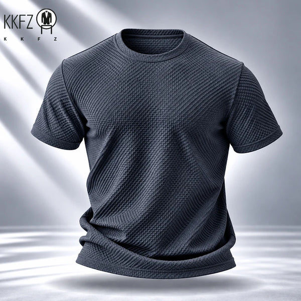 Mens Short Sleeve T Shirt Garment Fine Workmanship Breathable Soft Waffle Material Stretchy Fit For Casual Daily Wearing