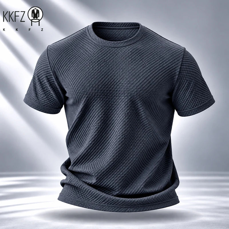 Mens Short Sleeve T Shirt Garment Fine Workmanship Breathable Soft Waffle Material Stretchy Fit For Casual Daily Wearing