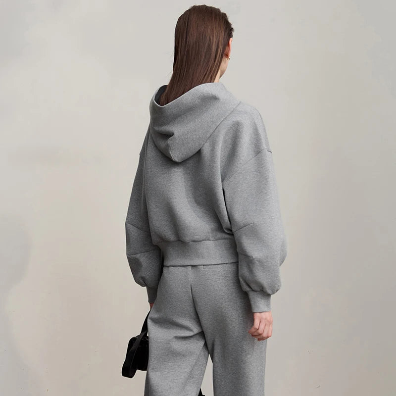 AMII Woman Sweatshirts 2026 Autumn Casual Letter Loose Hooded Sweater Wide-leg Sweatpants Separate Knit Ladies Clothes 12523012