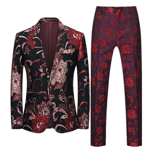 2026 Men's Blue Embroidered Two-Piece, Red Slim Fit Suit Jacket and Trousers Red Green Blazers Coat with Pants, Asian Size 6XL
