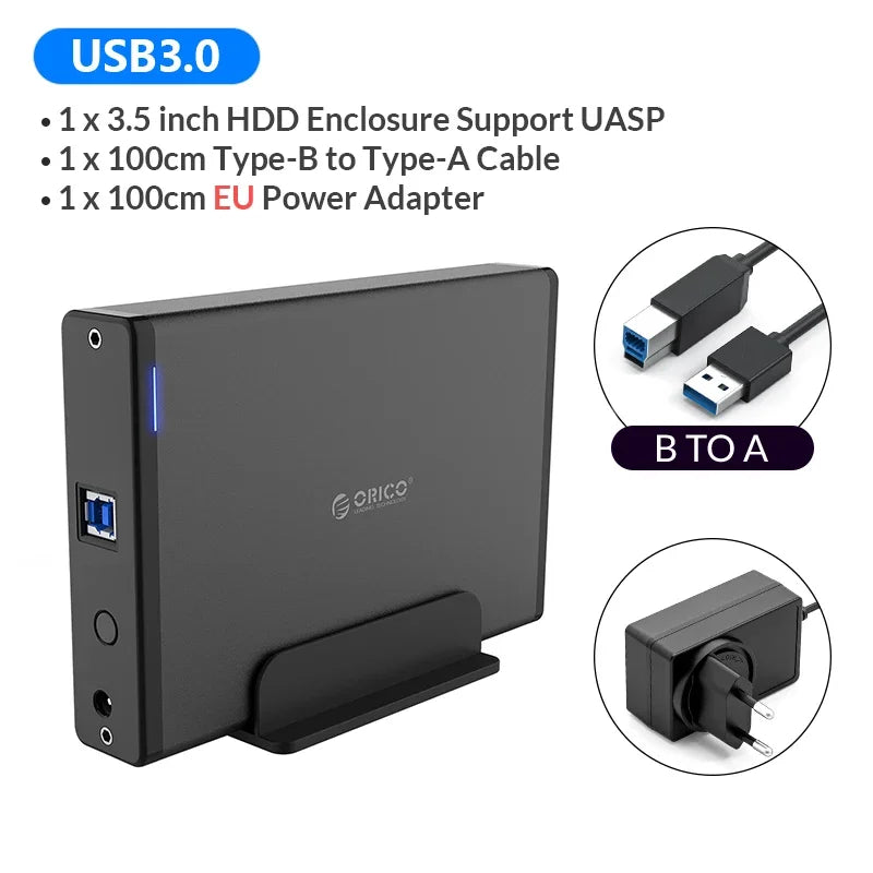 ORICO 3.5 inch HDD Case Type-C & USB3.0  Hard Drive Enclosure SATA  to USB 3.1 External Hard Drive Reader for 2.5/3.5'' HDD