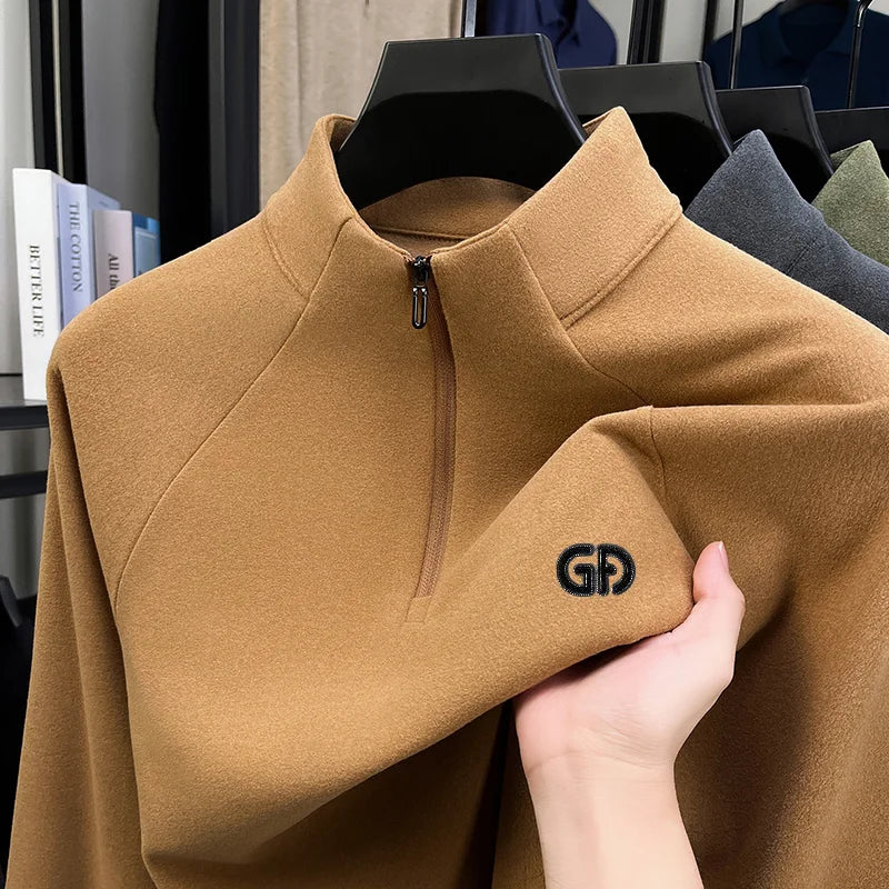 Fashion New Man Long-Sleeved T-Shirt Half-Zip Mock Neck Letter Print Spring Hot-Selling Long Sleeves Trend Leisure Men'sClothing
