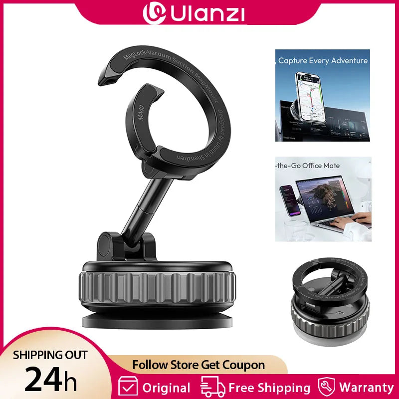 ជើងទ្រ រថយន្ត Ulanzi MA40 MagLock Suction Cup Mount សម្រាប់ ទូរសព្ទ ដៃ iPhone 17 16 Pro Max Android ជាមួយ នឹង ការ លៃតម្រូវ 3-Axis បង្វិល 360°