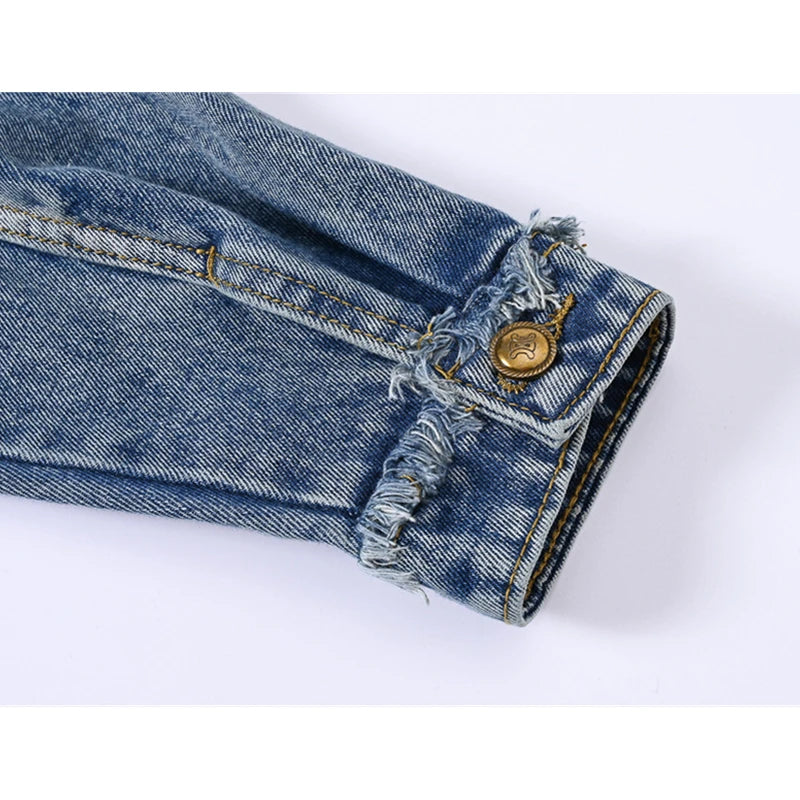 2026 New Women's Blue Denim Jacket, Single-breasted Lapel Long-sleeved Coat, Fashion Casual Female Tops