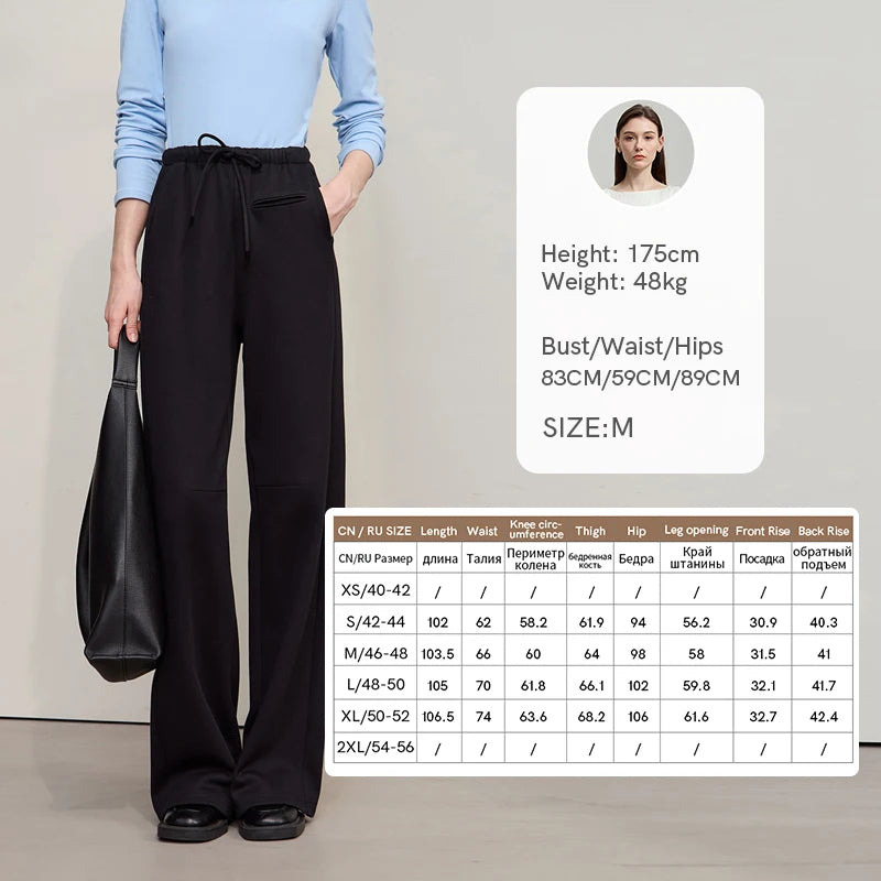 AMII Women's Pants 2026 Autumn New Minimalist Solid Color Ladies Clothing Wide-leg Waist Casual Versatile Woman Trousers12514010
