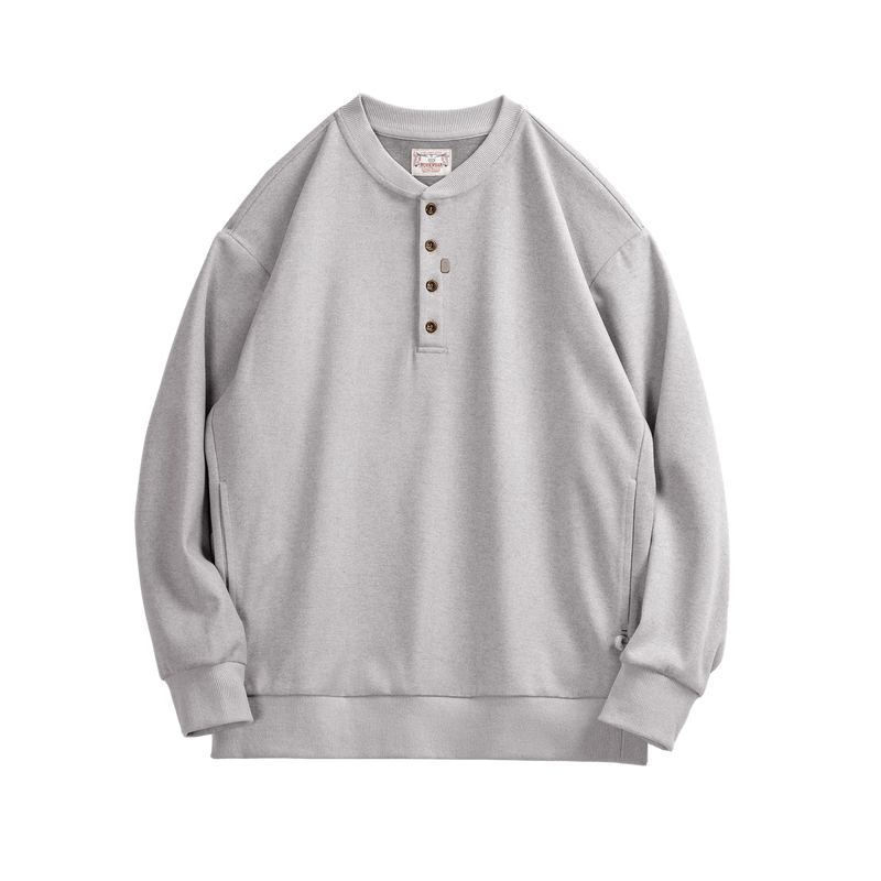Maden American Casual Henry Collar Men's Clothing Tops Sweatshirt Clean-fit Long-sleeved Bottoming Spring T-shirt Fashion