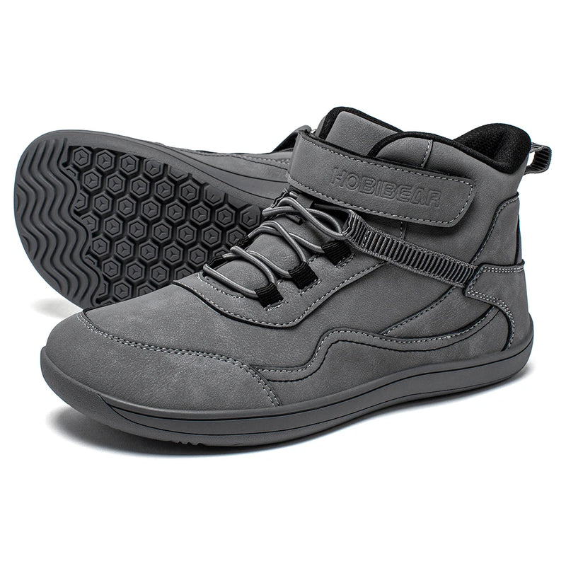 HOBIBEAR Kids Mid-Barefoot Shoes Big/Kid Wide Toe Box Zero Drop Artificial Leather Hook-Loop Outdoor Boots