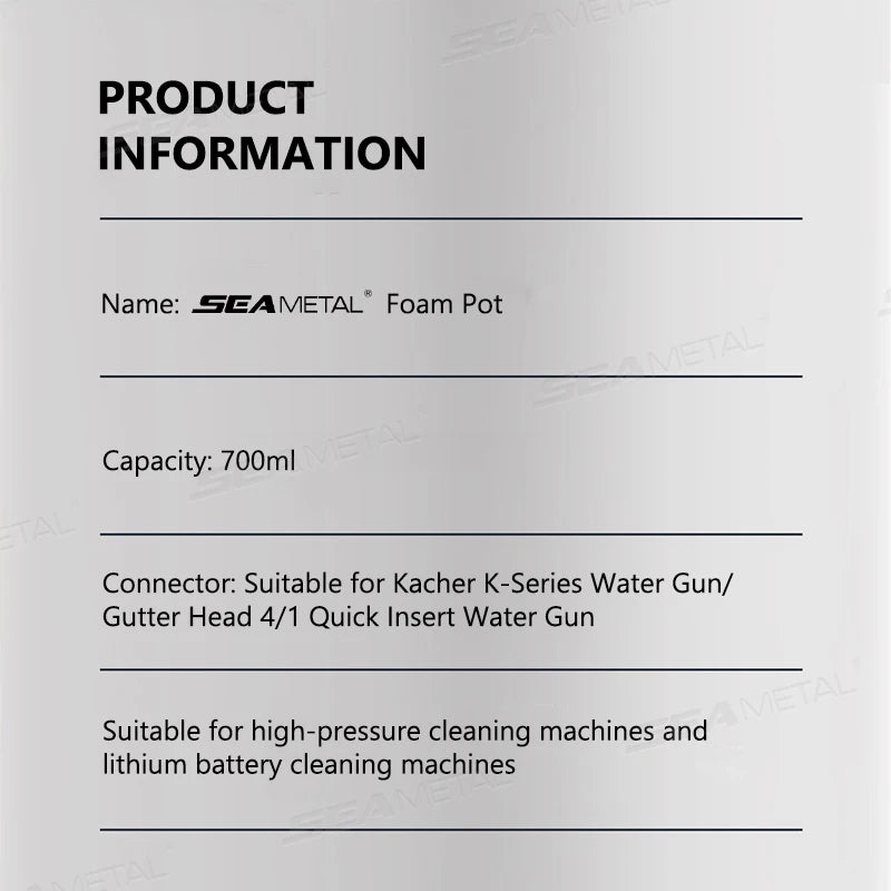 SEAMETAL 700ML Snow Foam Lance Car Soap Foam Generator High Pressure Washers for Karcher K2 K3 K4 K5 K6 K7 Adjustable Sprayer