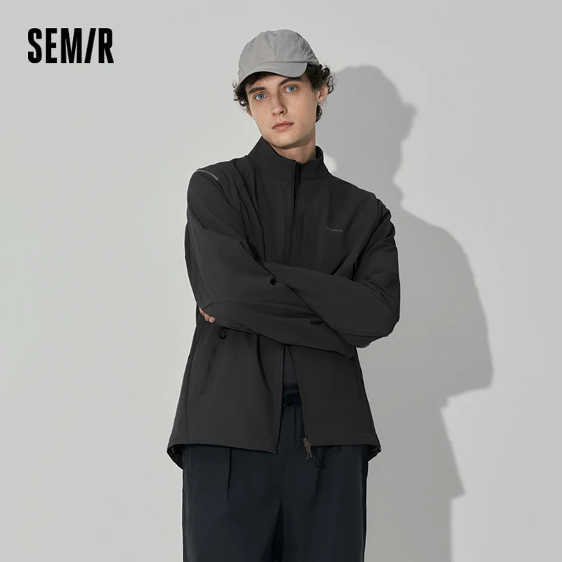 Semir Men Jacket Water Repellent Stand Collar Zipper Pocket Outdoor Sport 2026 Autumn Casual Letter Print Outerwear Daily Wear