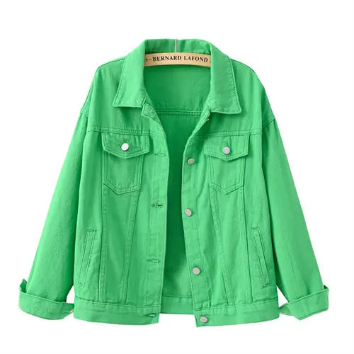 2026 New Women's Blue Denim Jacket Single-breasted Lapel Coat Fashion Casual Tops Green Black Red Outerwear Female Overcoat