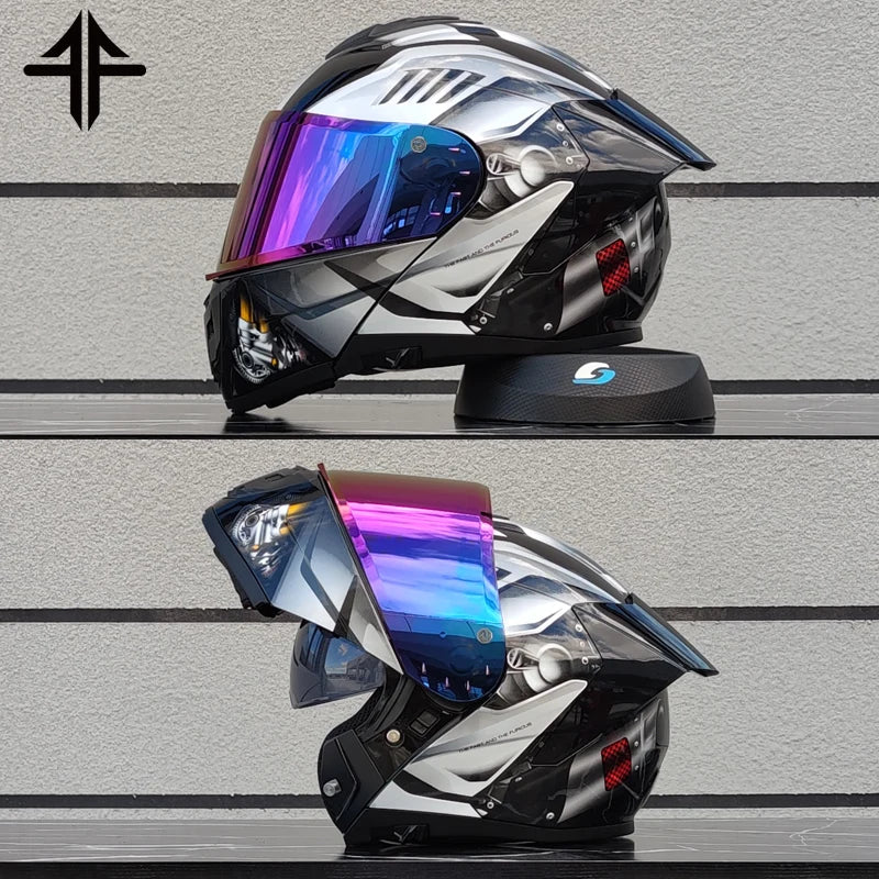 2025 Personalised Motorcycle Full Face Helmet Men Women Fashion Dual Lens Helmets Motocross Racing Modular Flip Up Casco Moto