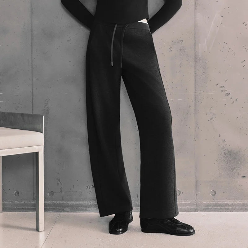 Semir Women Pants Wool Look Fabric Color Block Wide Leg Elastic Waist Everyday Style Soft Touch 2026 Winter Full Length