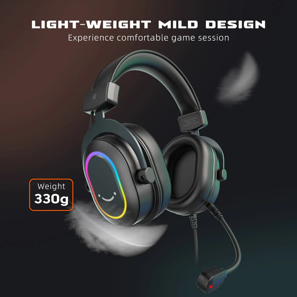 កាសស្តាប់ត្រចៀកលេងហ្គេម Fifine Dynamic RGB ជាមួយមីក្រូហ្វូន កាសស្តាប់ត្រចៀក 7.1 Surround Sound PC PS4 PS5 3 ជម្រើស EQ ហ្គេម ភាពយន្ត តន្ត្រី - H6