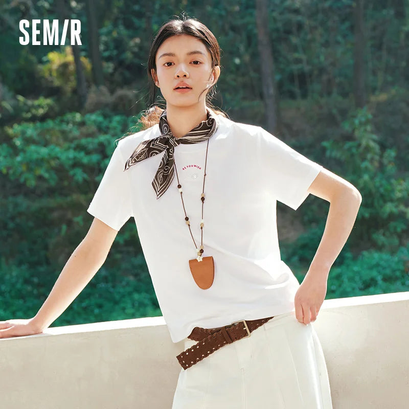 Semir Women Tshirt Soft Touch Crew Neck Embroidery Short Sleeve Summer 2026 Casual Everyday Fashion Style Top Tee