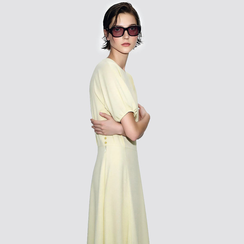 Amii Women's Casual Dresses 2026 Summer New O-Neck Short Sleeve Button Casual Fitted Waist A-Line Long Dress For Women 12642185