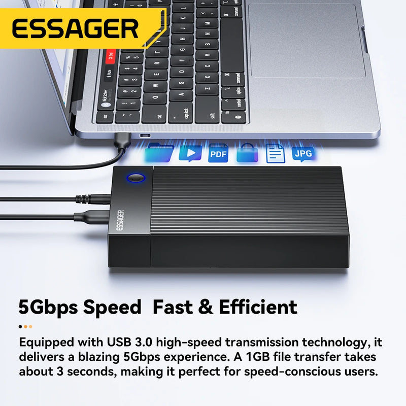 ប្រអប់ដាក់ថាសរឹង Essager ទំហំ 3.5 អ៊ីញ SATA 3.0 5Gbps USB3.0 UASP+TRIM ខាងក្រៅដែលមិនប្រើឧបករណ៍ សម្រាប់ HDD/SSD SATA ទំហំ 2.5/3.5 អ៊ីញ