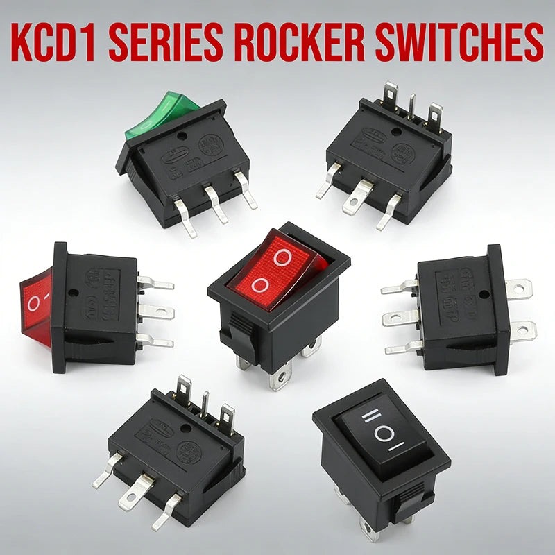 កុងតាក់រ៉កឃ័រ KCD1 ចំនួន 30 ដុំ – កុងតាក់បើក-បិទថាមពលទូក និងរថយន្ត 2/3/4 ម្ជុល, 6A/250V 10A/125V AC, ខ្មៅ/ក្រហម/បៃតង, ម៉ោនបន្ទះ 15x21mm
