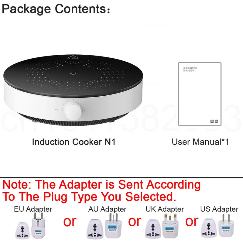 MIJIA Induction Cooker N1, 2100W High-Power, 6 Heat Levels, 8 Safety Protections, Easy Clean,Chinese Version With Adapter