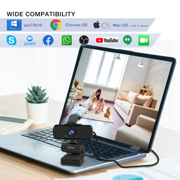FIFINE 1440p HD PC គ្រឿងកុំព្យូទ័រជាមួយមីក្រូហ្វូន ជើងកាមេរ៉ា សម្រាប់កុំព្យូទ័រលើតុ និងកុំព្យូទ័រយួរដៃ USB ការផ្សាយផ្ទាល់គ្រឿងកុំព្យូទ័រសម្រាប់ការហៅជាវីដេអូ-K420