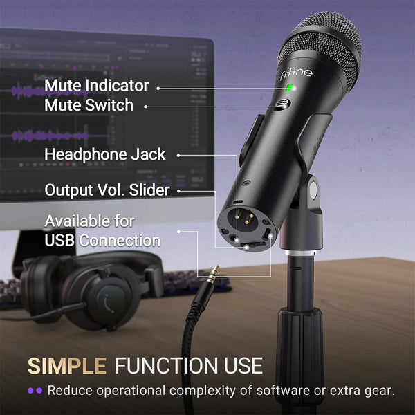 មីក្រូហ្វូនថាមវន្ត FIFINE USB/XLR សម្រាប់ថតសំឡេង មីក្រូហ្វូនកាន់ក្នុងស្ទូឌីយោ ជាមួយជើងទម្រសម្រាប់ច្រៀង/ផ្សាយ/ថតសំឡេង/ប្រជុំ-TANK2