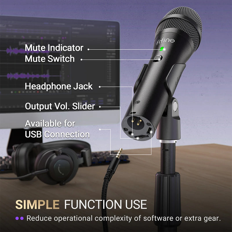 FIFINE USB/XLR Dynamic Microphone for Recording,Studio Handheld Mic with Desktop Stand for Vocal/Streaming/dubbing/Meeting-TANK2