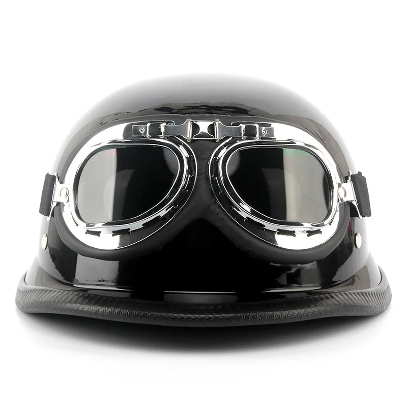 World War II German motorcycle helmet Motorcross Capacete retro half helmet matte bright black plating anti-carbon fiber ABS