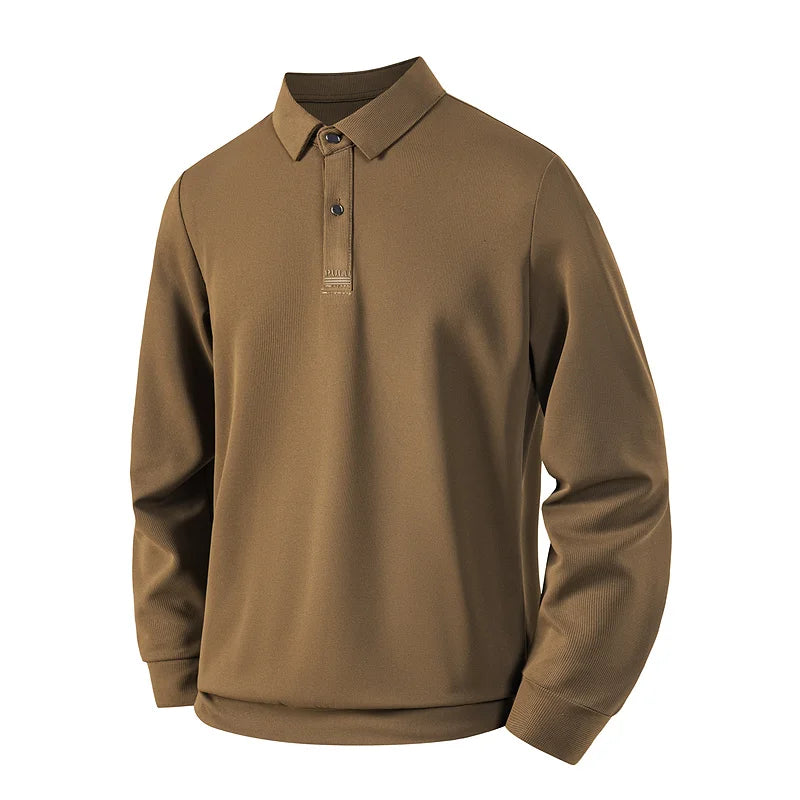 Men's Breathable Knit Polo Shirt - Autumn Winter Business Casual Long Sleeve T-shirt  Daily Essential Golf Sport