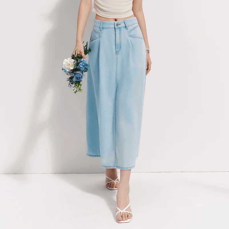 Semir Womens Skirt 2026 Cool Feeling A Line Pleated Denim Slim Fit Casual Versatile Soft