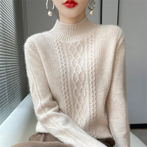 Women's Sweater Spring Autumn Winter Outside Wear Pullovers Half High Collar Knitwear Fashion Long Sleeve Pull Femme Sueter Tops