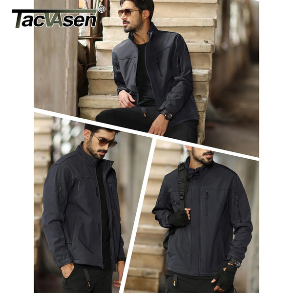 TACVASEN Full Zip Softshell Jacket Men's Waterproof Fleece Jacket Windproof Outdoor Hiking Jacket Work Coat Outwear Windbreaker