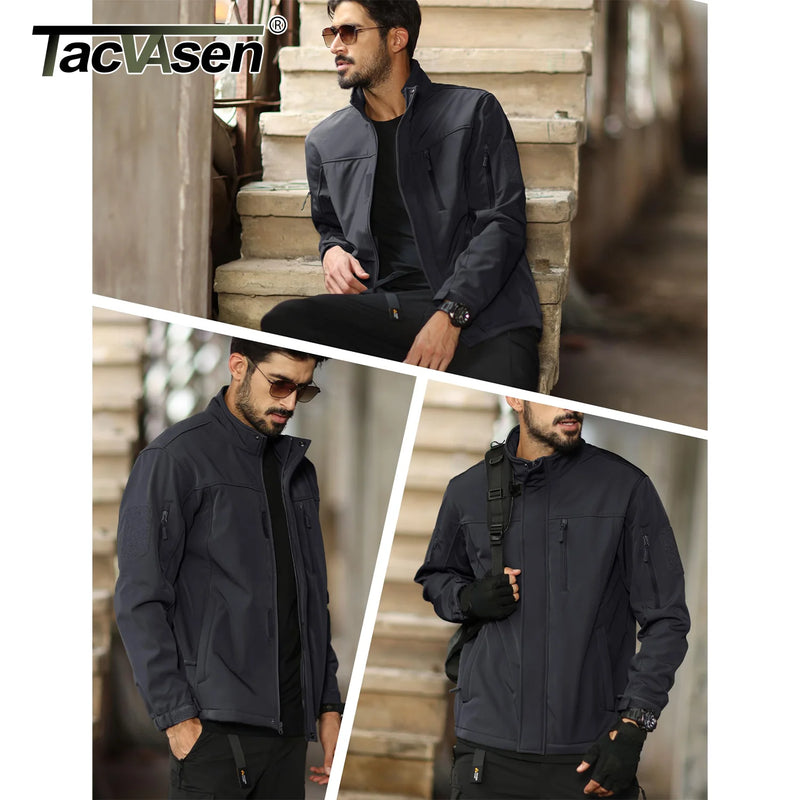 TACVASEN Full Zip Softshell Jacket Men's Waterproof Fleece Jacket Windproof Outdoor Hiking Jacket Work Coat Outwear Windbreaker