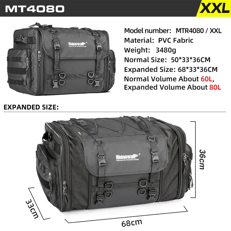 Rhinowalk Motorcycle Tail Bag Back Seat Case Waterproof 19-80L Expandable Storage Motor Saddle Bag Luggage Pannier 1 Piece