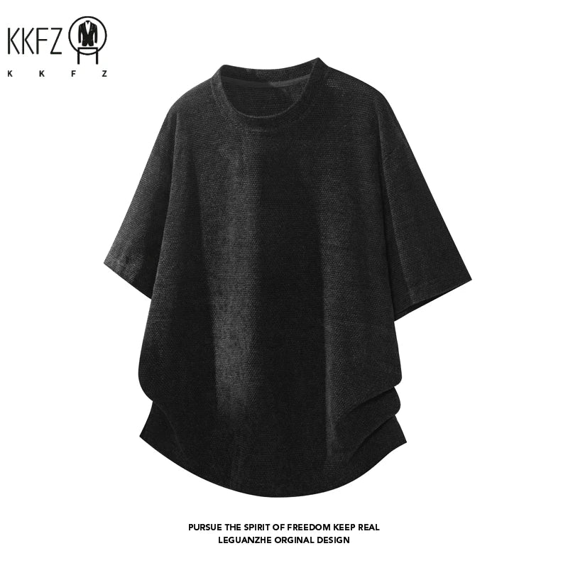 Men Crew Neck Waffle Knit Short Sleeve T Shirt Curved Hem Hemline Oversized Silhouette For Summer Street Casual Daily Wear