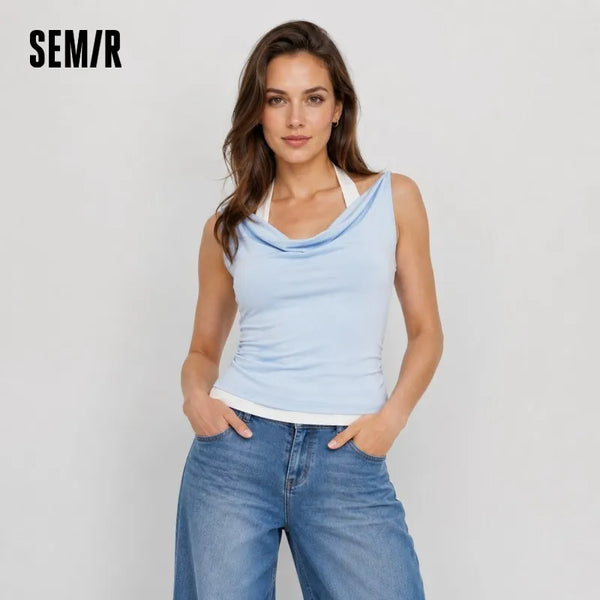 អាវយឺត Semir សម្រាប់នារី កអាវខ្លី កអាវមូល ស្លីម ទាន់សម័យ រដូវក្តៅ ឆ្នាំ២០២៦ អាវធម្មតា
