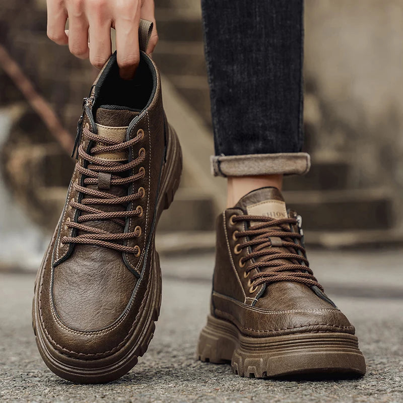 Men's boots spring and autumn new soft-sole non-slip casual boots fashion Joker outdoor high-top boots comfort sports work boots