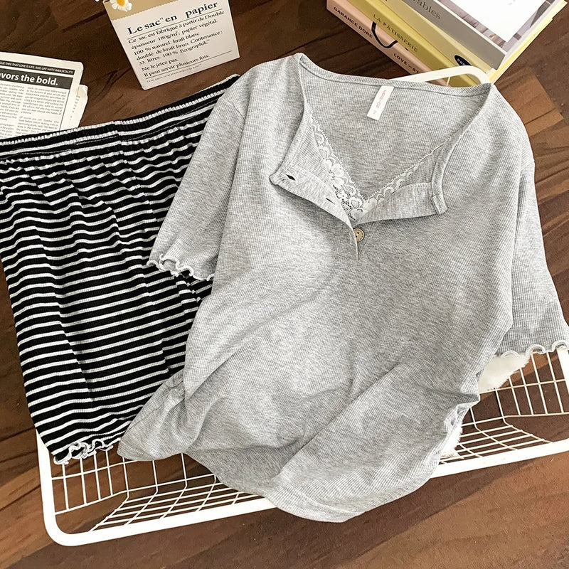 Summer Pajamas for Lady Pyjamas Nightie with Bra Short Sleeve Women's Pajamas with Shorts Two-Piece Home Wear Women Nightwear