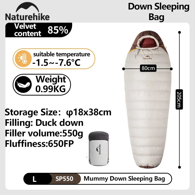 Naturehike Winter Sleeping Bag SnowBird 20D Mummy Ultralight Duck Down Sleeping Bag Portable Hiking Outdoor Camping Sleeping Bag