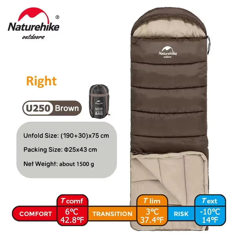 Naturehike Envelope Type Sleeping Bag Ultralight Waterproof 4 Seasons Warm Camping Sleeping Bag for Outdoor Hiking Backpacking