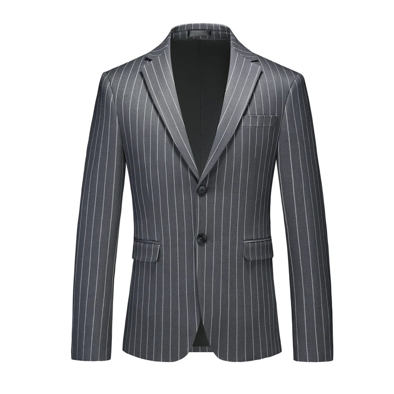 Men's Vertical-Striped Blazer, Perfect for Weddings, Parties, and The Office. Asian Sizes. White, Black, Blue, Gray, Red, Brown.