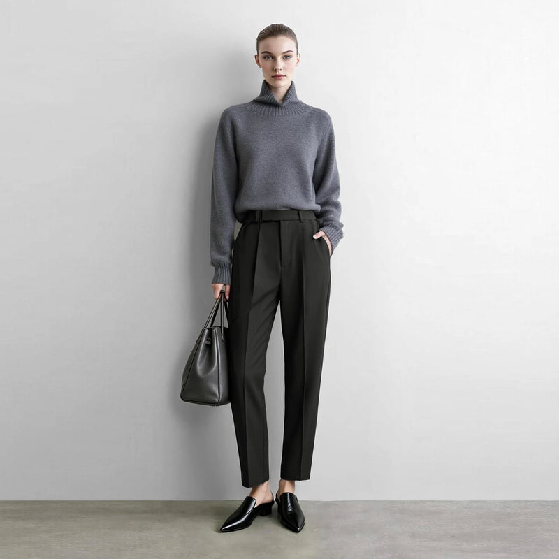 Amii Tapered Pants 2026 Autumn New Color-Contrast Belt Casual Trousers Office Versatile Tailored Fit Ladies Clothing 12613031