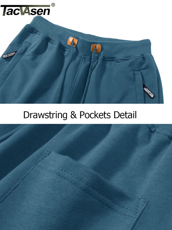 TACVASEN Summer Cotton Running Track Shorts Mens Casual Jogger Shorts Elastic Waist Athletic Workout Zipper Pockets Short Pants