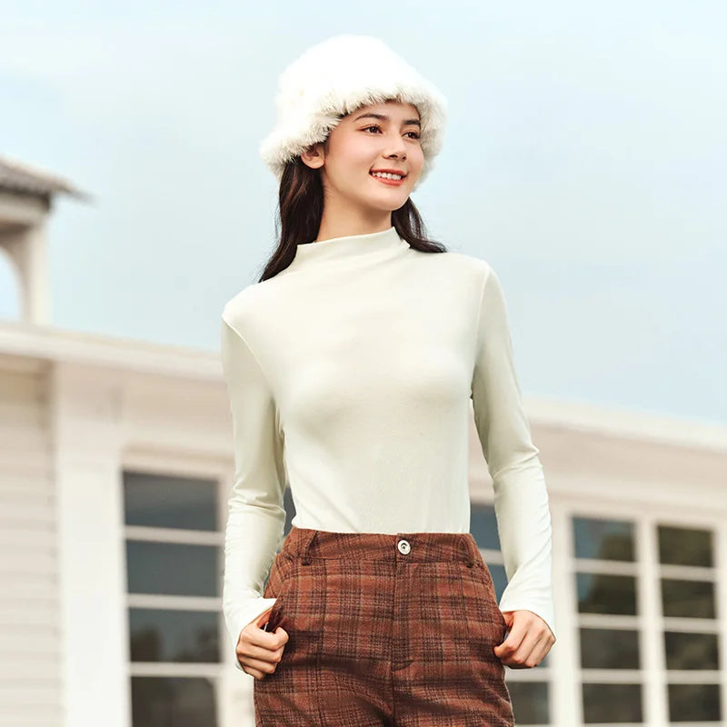 Semir Women Tshirt Thermal Antibacterial Half Turtleneck Solid Slim Fit Long Sleeve 2026 Everyday Layering Base Top