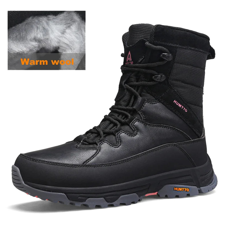 HUMTTO Women's Hiking Boots Winter Leather Snow Trainers Luxury Designer Trekking Boots Outdoor Casual Shoes 2024 Woman Sneakers