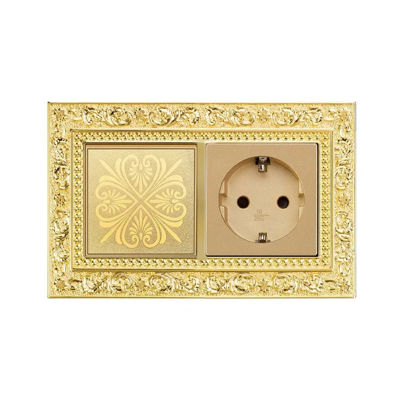 Luxurious metal European vintage antique EU wall lamp switch socket panel brass metal villa  home light switch 1/2/3 gang 2 way